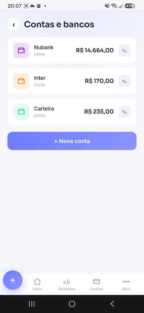 App no celular - contas